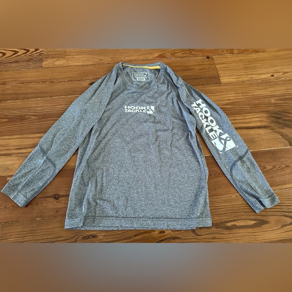 Youth Hook & Tackle Gray Long Sleeve Shirt With Camo Tuna On Back
